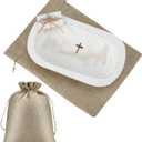 Eaasty 1 Set Prayer Wooden Dough Bowl with Religious Cross Christian Prayer Mother's Day Gift for Mom Women 10 Blessing Card Small Bowl Congregation Gift Resin Bread Container with Linen Bag (White)