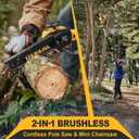 2-in-1 Cordless Pole Saw, Brushless Mini Chainsaw with Pole, 20V 4.0Ah Battery Powered Pole Saws for Tree Trimming, 8" Cutting Power Small Pole Saw, 18ft Reach Electric Saw for Trees With Pole