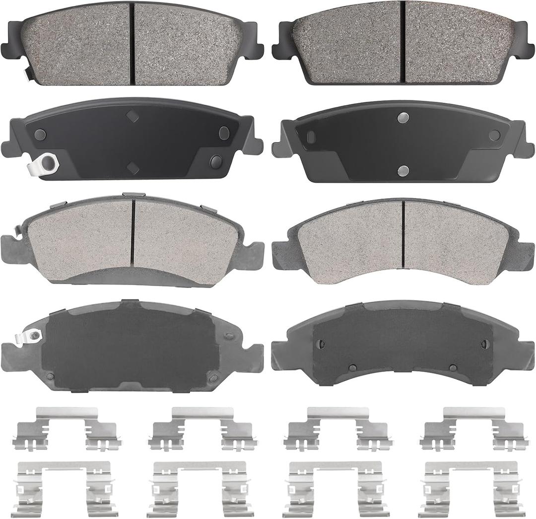 Front & Rear Semi-Metal Brake Pads Set for Cadillac Escalade 2008-2014,for Chevy Silverado 1500 2008-2013, Suburban, Tahoe, for GMC Sierra 1500, Savana 1500, Yukon, for Express 1500, Avalanche, 8PCS