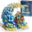 Moon Flower Mini Bricks Building Set, Fairy Cabin and Blue Flower Bouquet, Mini Building Blocks Botanical Collection Set, Unique Home Decor, Gift for Her and Him - 1622 Pcs Mini Bricks
