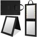 Youyole 1 Pack Foldable Mirror Portable Full Length with Light 31.5x11.8 Inch Hanging Folding Mirror for Backstage Dancers Travel Home Fitness Spa Gift(Black)