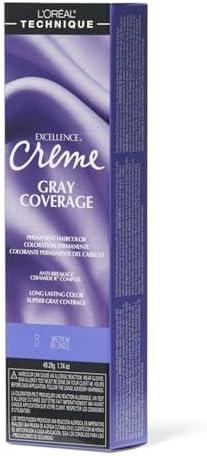 L'Oréal Technique Excellence Crème Permanent Hair Color - Long-Lasting Hair Dye, Rich Formula With No-Drip Application, Superb Gray Coverage