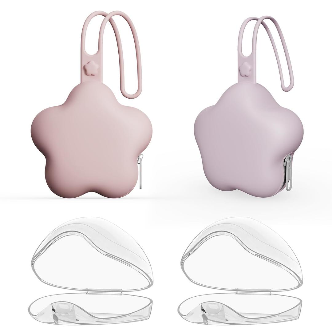 4 Pack Pacifier Holder Case,2pcs Silicone Portable Pacifier Pouch and 2pcs Transparent Nipple Holder Case Container, On-The-GO Pacifier Storage Container Box,BPA Free, Easy to CleanPink+Purple 4 Pack Pacifier Holder Case,2pcs Silicone Portable Pacifier Pouch and 2pcs Transparent Nipple Holder Case Container, On-The-GO Pacifier Storage Container Box,BPA Free, Easy to CleanPink+Purple