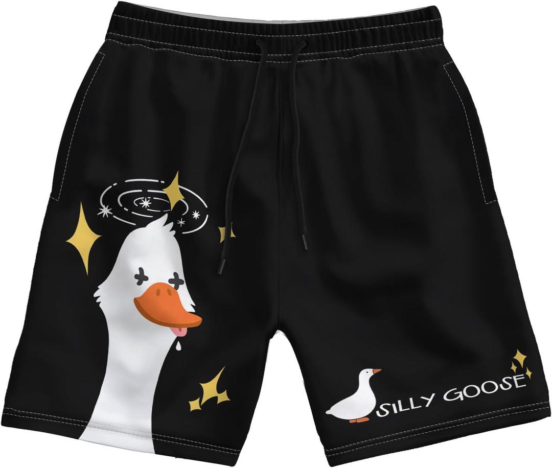 Men's Swim Trunks with Funny Print Quick Dry Swimsuits Beach Shorts with Pockets Summer Gifts (L)