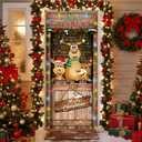 Christmas Door Cover Decoration Oxford Reindeer Stable Front Door Banner 79 x 35 in with Rope and Hooks Reindeer Elk Backdrop Xmas Hanging Cover Photography Background for Holiday Decor (Wood Color)