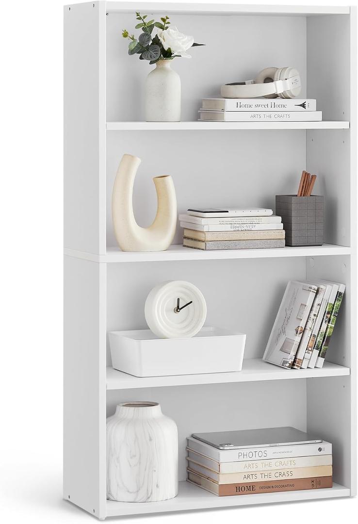 VASAGLE CUSTOS Collection - Bookshelf, 4-Tier Bookcase, Book Shelf, Open Storage Shelf, 9.4 x 23.6 x 42.4 Inches, for Living Room, Home Office, Dinning Room, Cloud White ULBC164T14 (4 Tiers (23.6"W), Cloud White)