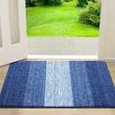 Kitinjoy Indoor Outdoor Door Mat, 30x17 Non-Slip Absorbent Dirt Trapper, Low-Profile Washable Inside Entrance Front Floor Mat, Sturdy Soft Entry Doormats for Entryway, Navy Blue