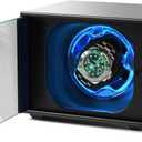Watch Winder, Aluminum Single Automatic Watch Winder with Ultra Quiet Motor(0dB),Self-Winding Metal Watch Winder for Rolex and More,Blue Light,Side Open Glass Door,Gift for Watch Lovers (Black aluminum alloy)