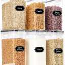 HKJ Chef Cereal Containers Storage Set (4L / 135.2oz), 6PCS Airtight Food Storage Containers with Lids, Cereal Dispensers for kitchen Pantry Organizers and Storage with Pour Spout, 20 Labels, Marker