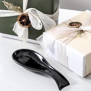 Ceramic Spoon Rest for Stove Top,Large 8.7 Inch Spoon Holder for Kitchen Counter,Porcelain Utensil Rest for Thankgiving and Christmas Gift,Dishwasher Safe and Heat-Resistant,Black(1 PC)