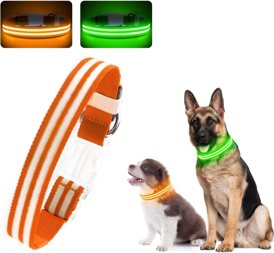 6 x LED Dog Collar, Light Up Dog Collar, Lighted Dog Collars Adjustable for Night Walking, Glow in The Dark Dog Collars Light with USB Rechargeable Color Changing Waterproof for Dogs (Orange, Small)