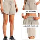 Ksmien Women's 5"/ 7" Athletic Running Shorts Quick Dry Lightweight Workout Gym Shorts with Zipper Pockets UPF 50+, Khaki XL