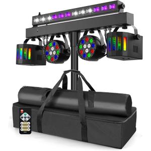 Telbum DJ Lights Stand for Parties - Professional 5in1 LED DJ Lighting System with Stand, DMX512, Sound Activated Stage Lights Package for Wedding Live Band Disco Club Gig Bar Booth Show Events