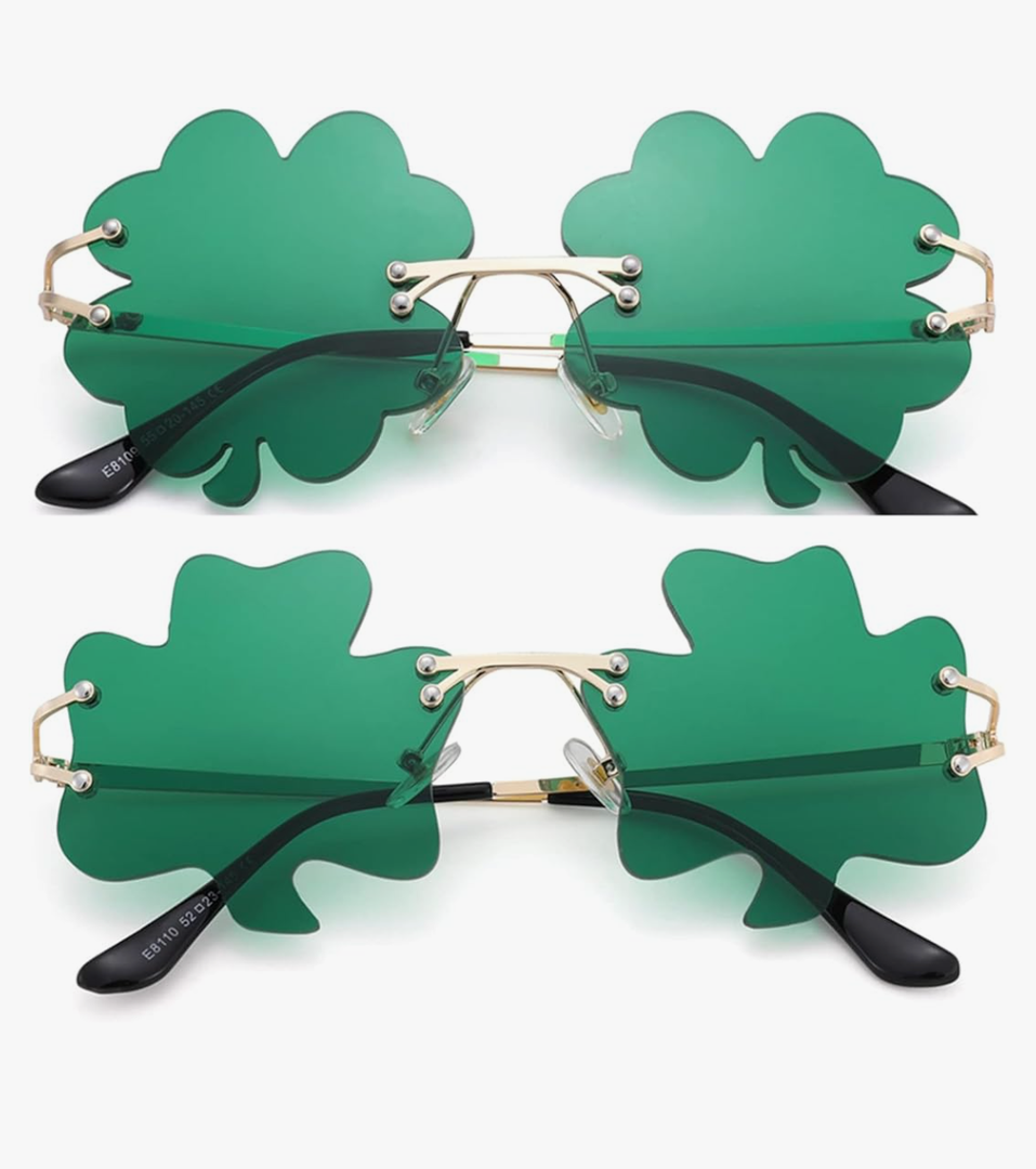 2 Pack St. Patrick’s Day Green Glasses Irish Shamrock Sunglasses Green Four Leaf Clover Leprechaun Costume Accessories Party Decorations