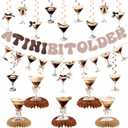 Espresso Martini Party Decorations Gold Brown Birthday Party Decor Supplies Includes Happy Birthday Banner A Tini Bit Older Hanging Swirls for Martini-Themed Honeycomb Centerpiece