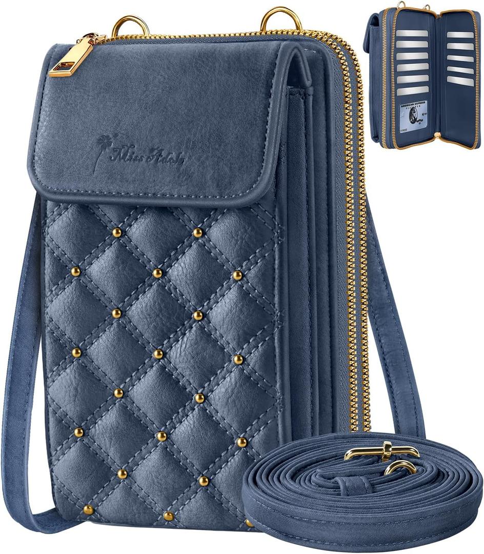 Crossbody Phone Purse for Women - Cute Small Bags Cellphone Wallet RFID Blocking with Strap Zipper and Card Slots (Blue)