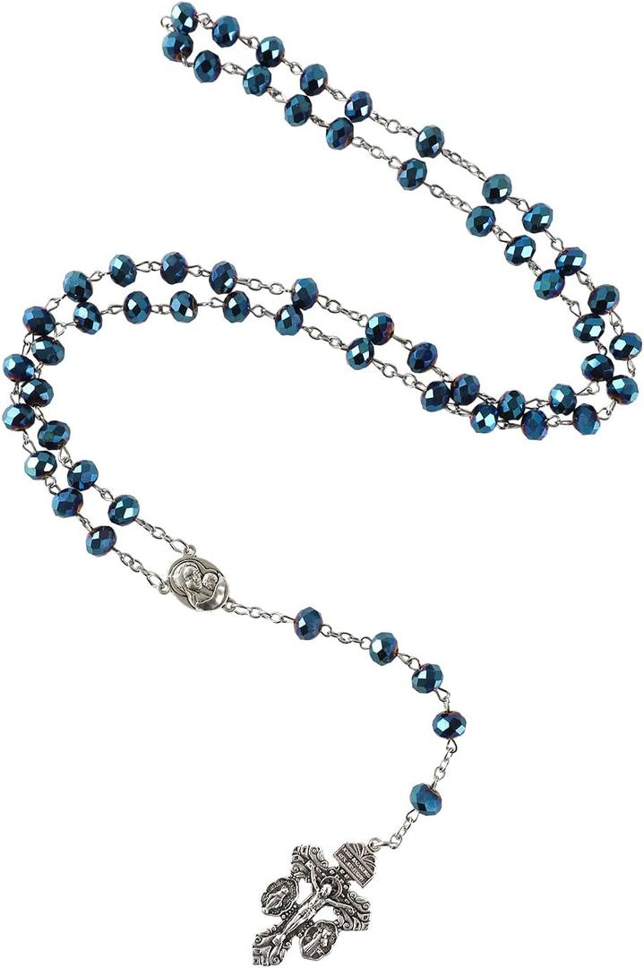 5 x Blue Rosary Beads Catholic For Women Men,Blessed Rosary Necklace,Rosarios Catolicos Para Mujer,Pardon Crucifix Holy Soil Medal Rosaries Catholic,La Cruz Del Perdon Catolica,Crucifijos Catolicos