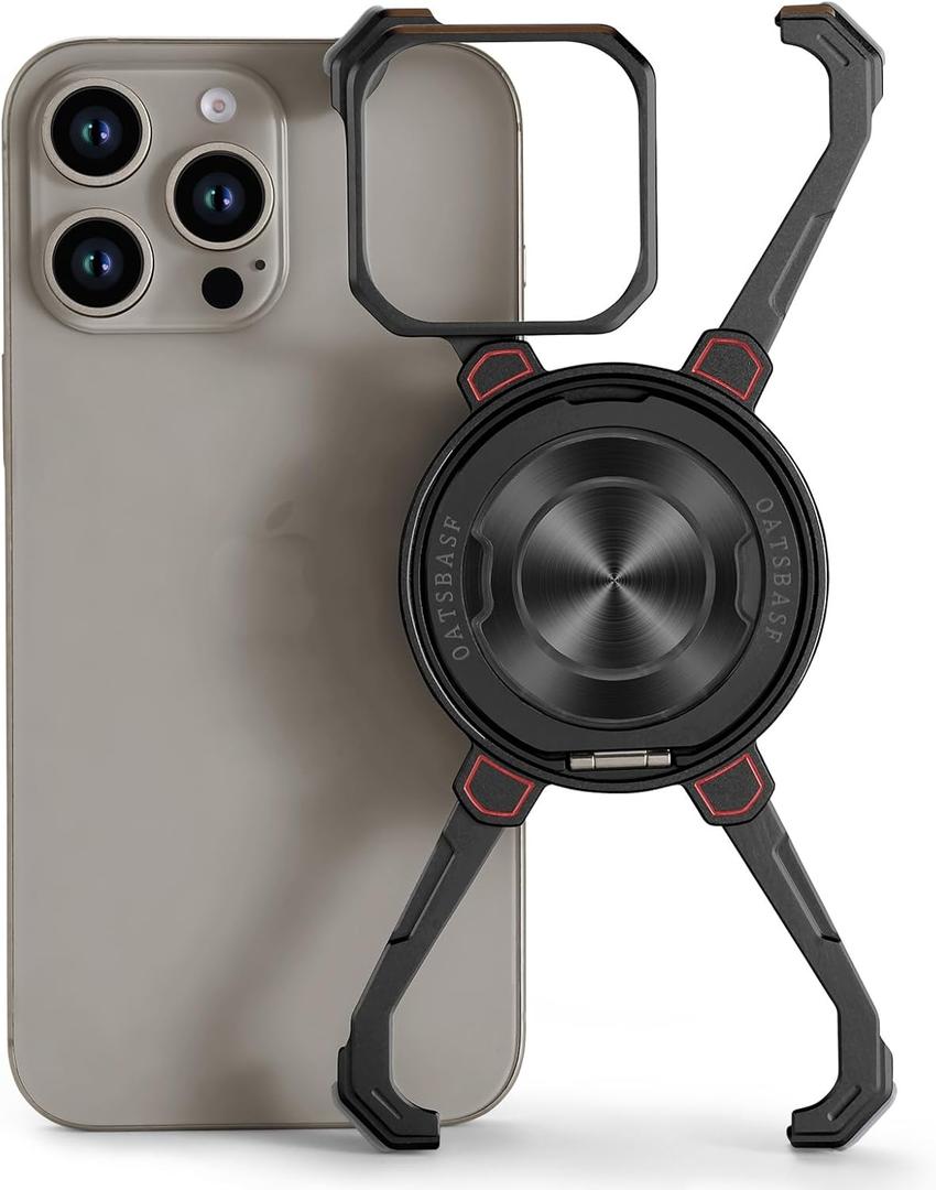 OATSBASF X Case for iPhone 16 Pro 6.3, with Kickstand 360 Rotatable Magnetic Stand, Frameless Slim Shockproof Protective Metal Bumper Phone Case, Black