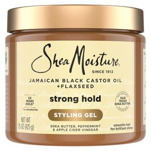 SheaMoisture Strong Hold Styling Gel+Flaxseed Jamaican Black Castor Oil Gives Controlled Style,AllDay Hold,Infused With Castor Seed Oil,SheaButter & Indulgent Scent ParabenFree AntiFrizz Hair Gel 15oz