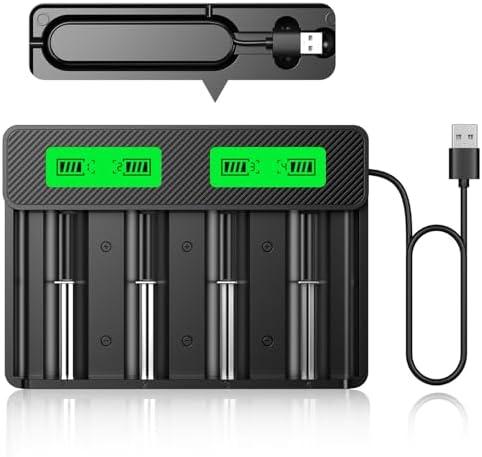 HiQuick C D Battery Charger AA AAA with Built-in USB Cable, Universal Charger for Lithium-ion Battery and 1.2V Ni-MH Ni-CD Rechargeable Batteries, 4 Bay