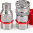 1/2 NPT Flat Face Hydraulic Quick Couplers, Skid Steer Hydraulic Couplers with 2PCS Dust Covers, Couplings Set for Agricultural Machinery, Construction Equipment & Industrial Hydraulic Testing