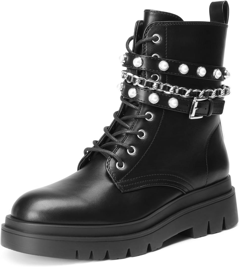 DREAM PAIRS Women's Fashion Platform Combat Boots Lace Up Lug Sole Goth Ankle Booties Shoes (6.5, Black)