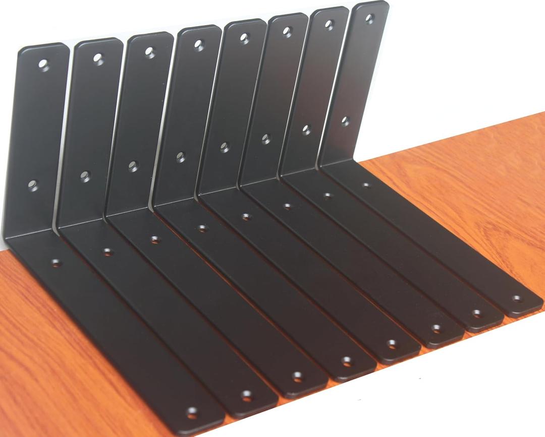 8 Pack - L 9" x H 6" x W1.5, 5mm Thick Black L Shelf Bracket, Iron Shelf Brackets, Metal Shelf Brackets, Floating Shelf, Shelf Supports with Screws