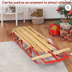 54''Kids Wooden Snow Sled Runners Steering Bar Steering Snow Slider