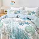 Tritard Coastal Comforter Set Full Size 3 Piece, Soft Beach Themed Comforter, Ocean Nautical Lightweight Bedding Sets for All Seasons, (1 Reversible Comforter and 2 Pillow Shams), 80''x90'', C1