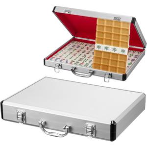 Empty Mahjong Case 14" x 10.75" x 2" Aluminum Briefcase Mahjong Tiles Metal Protective Case Portable File Organizer Storage Box for American Game Lover Gift, Silver