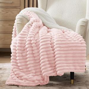 Bedsure Sherpa Throw Blanket for Couch - Super Soft, Cozy Fleece Thick Warm Blanket for Winter, GentleSoft Plush & Fluffy Spring Throw Gift for Women, Room Decor, Pink, 50x60 Inches