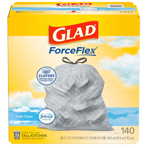 Glad ForceFlex Tall Kitchen Trash Bags, 13 Gallon, Fresh Clean, 140 Count