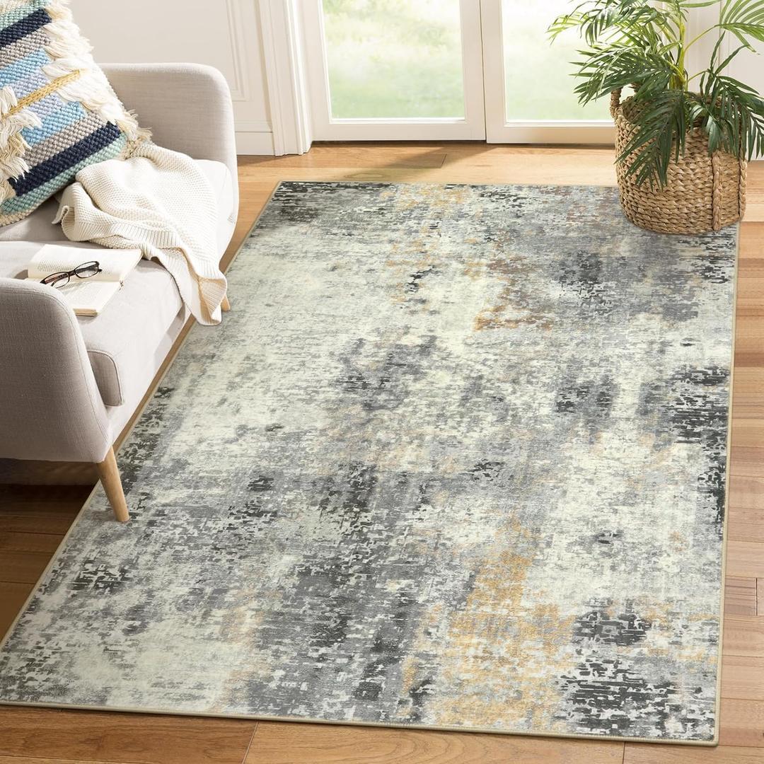 Lahome Modern Abstract Area Rug - 3x5 Gray Washable Entry Rug, Soft Non-Slip Contemporary Nursery Mat Indoor Throw Kitchen Carpet for Living Dining Bedroom Chair Decor (Grey)