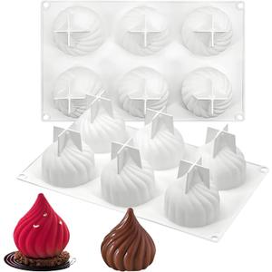 Cone Onion Bun Chocolate Molds, 6-Cavity Cyclone Silicone Mold for Mousse Cake Jelly Candy Soap Candle,10.6 x 6.7 x 2.76 Inches