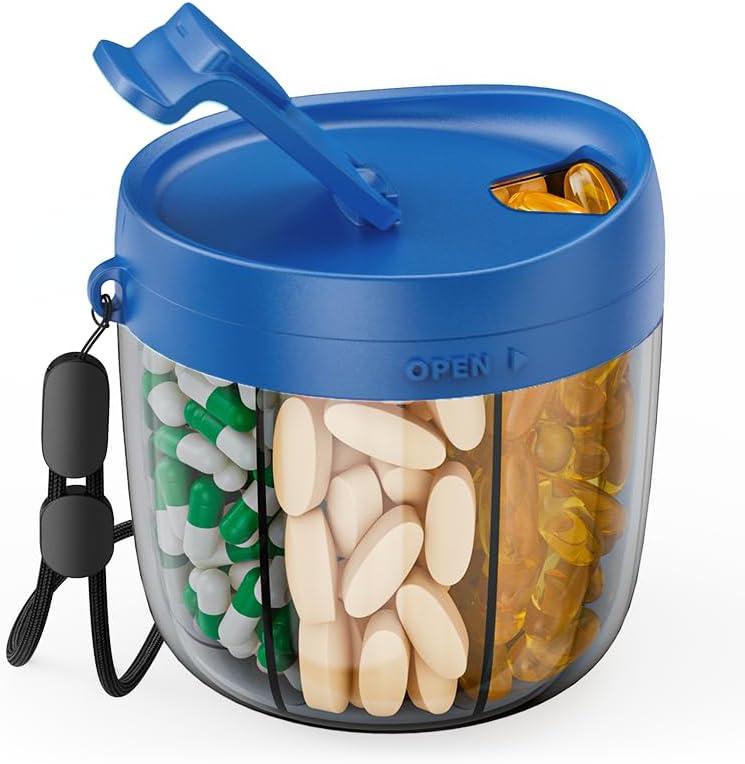 2 x PULIV Portable Pill Dispenser Bottle, Vitamin Organizer with 7 Compartments, Holds Plenty of Supplements with Anti-Mixing & Wide Openings Design, Easy to Retrieve Meds, Includes 20 Labels Royal Blue