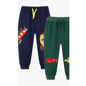 GFQLONG 2 Pack Baby Boy Drawstring Elastic Sweatpants,Toddler Cotton Dinosaur Active Jogger Pants with Pockets, 4Y