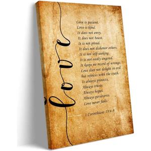 Love Is Patient Love Is Kind Wall Art Framed Quotes Poster Vintage Canvas 1 corinthians 13 4-8 Bible Verses Wall Art Painting Pictures Decorations Framed (16x24 inch)