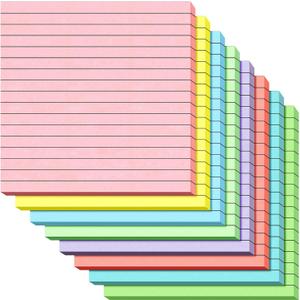 Qeeenar 8 Pads Big Sticky Notes 11 x 11 Inch Lined Jumbo Large Sticky Notes for Wall,Giant Strong Power Memo Square Post for Office, 25 Sheets/Pad(Pastel Color)