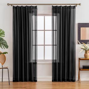 Pinch Pleated Sheer Curtains 80 Inches Long Light Filterring Sheer Semi Voile Drapes Pinch Pleated Curtains for Living Room Bedroom(Black, 42 W x 80 L, 2 Panels)