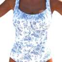 ROSEWE Tummy Control One Piece Swimsuits for Women, Ruched Bathing Suits, Cute Print Shirred Swimwear for Vacation (S)