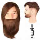 Male Mannequin Head With Hair Human Hair Manikin For Men Cosmetology 8inch Straight Beard Manikin Head With Human Hair with Stand Practice Cutting Styling (8inch)