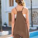 Rompers for Women Summer Casual Waffle Knit Sleeveless Romper Spaghetti Strap Shorts Overalls Jumpsuit with Pockets (Medium, Khaki)