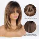 Alanhair Ombre Brown Wigs for Women, Shoulder-Length Layered Wigs with Bangs Heat Resistant Synthetic Fibre Wigs