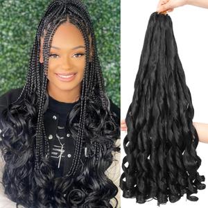8 Packs French Curl Braiding Hair 24 inch Long Curly Hair Loose Wave Bouncy Braiding Hair Pre Stretched Hair Extensions for Black Women(24Inch(pack of 8),1B#)