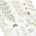 4 Pcs Butterfly Fern Cotton Quilted Placemats 13 x 19 Inch Rectangular Fabric Placemat Green and White Washable Dining Table Place Mats Rustic Kitchen Decor for Spring Holiday Decoration