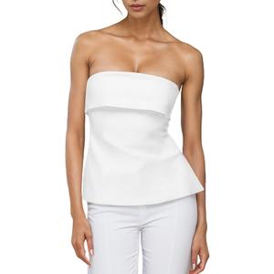 Strapless Tube Tops for Women Backless Going Out Bandeau Top Sexy Trendy Off Shoulder Side Split Summer Bustier Tops (White, M)