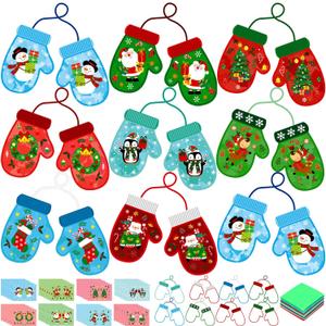 DoubleFill 48 Pcs Winter Gloves Suncatchers Craft Kits Ornaments DIY Stained Glass Effect Tissue Paper Kits Bulk for Window Decor Ornament Party Home Art Activities Favors