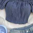 SOLY HUX Women's Off The Shoulder Short Sleeve Crop Top Summer T Shirts Beach Vacation Clothes (Blue, L)