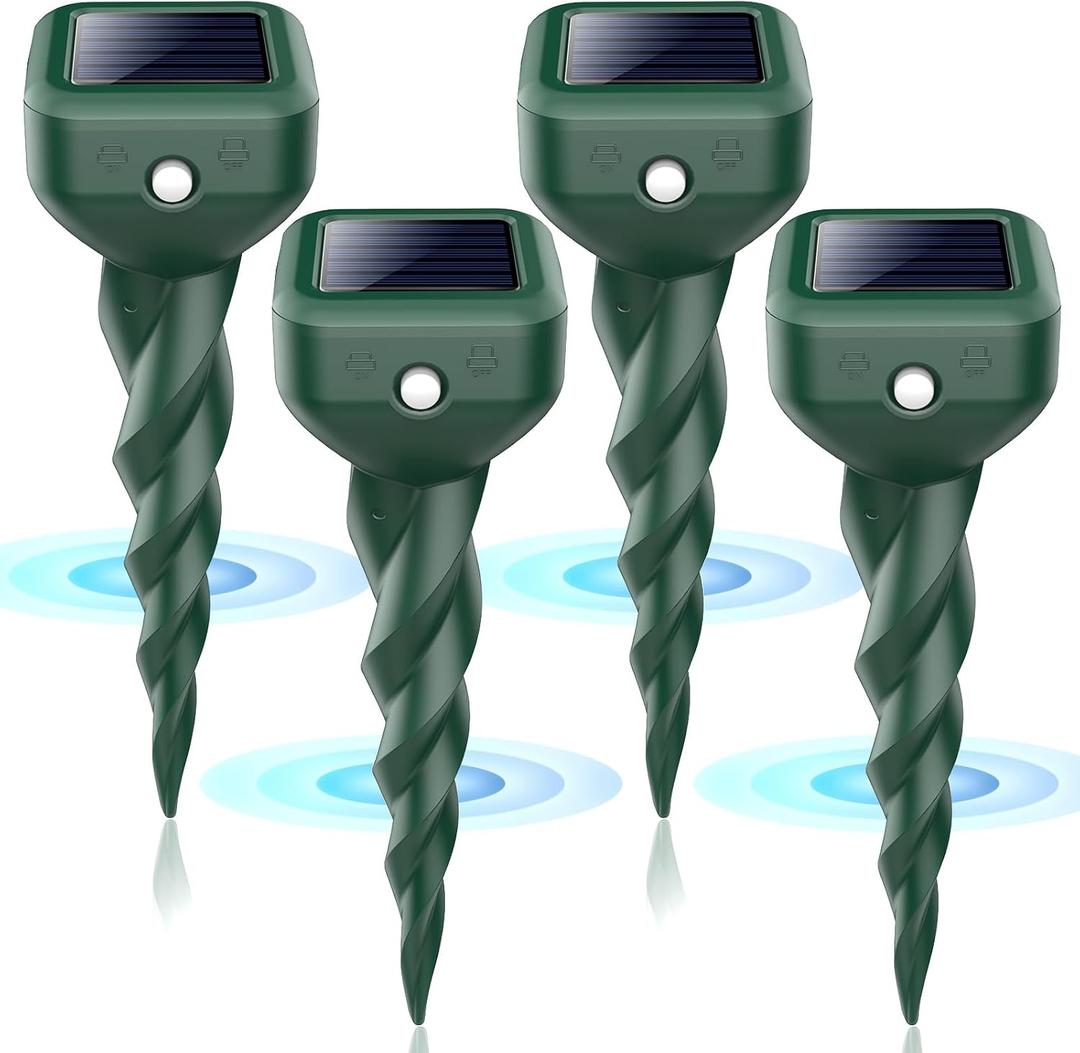 Solar Powered, Waterproof Ultrasonic Deterrent Stake, Sonic Spikes for Lawns Garden