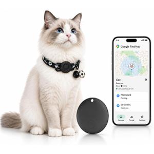GPS Collar for Cats (Android Only) Pet Tracker, Soccer Style Smart Tag Compatible with Google Find My, Waterproof No Monthly Fee Cat Tracking Collar, Game Day Football Design for Pet Safety